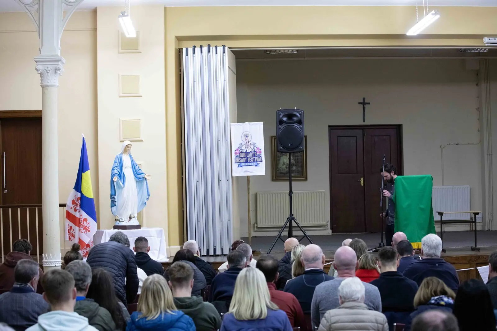 Our Lady statue and Rosary Festival banner