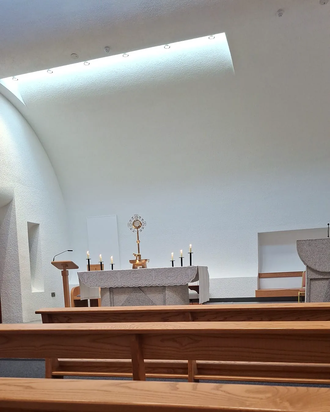 The Blessed Sacrament exposed in the monstrance in the Adoration Chapel